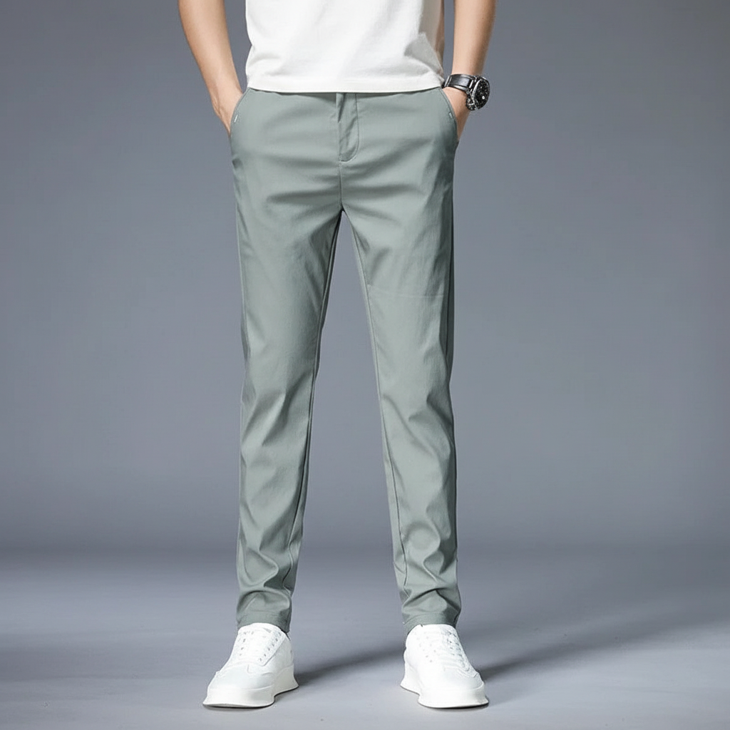 Heren slim fit pantalon 'Larry' met elastische taille voor optimaal comfort en een moderne uitstraling.