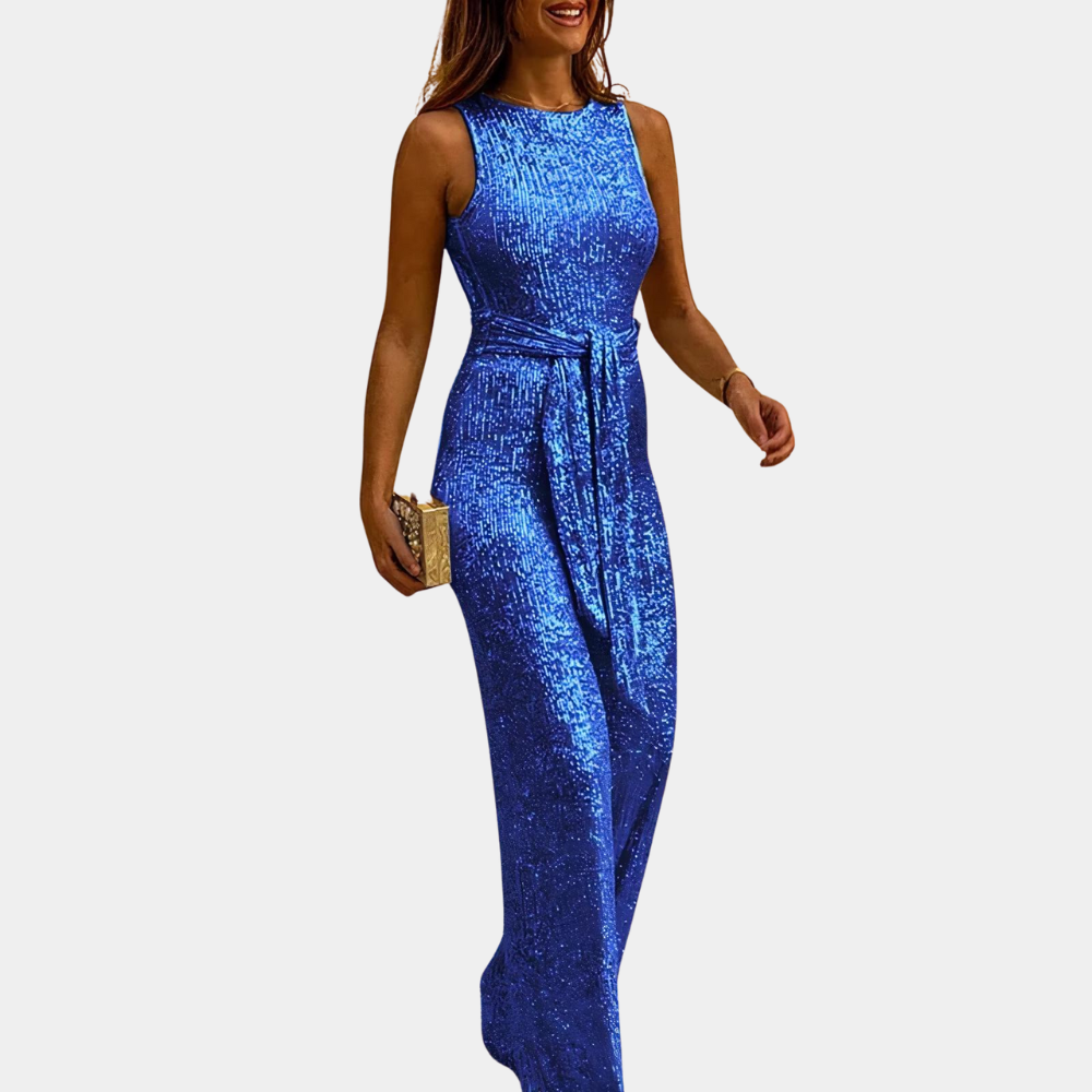 Trendy glitterjumpsuit voor dames, perfecte avondkleding voor gala, bruiloft of een stijlvolle zomerse gelegenheid.