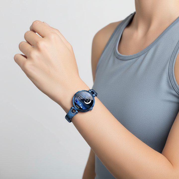 Elegante HydroGlow dames smartwatch met slank design, perfect voor stijlvolle vrouwen die verbonden willen blijven.