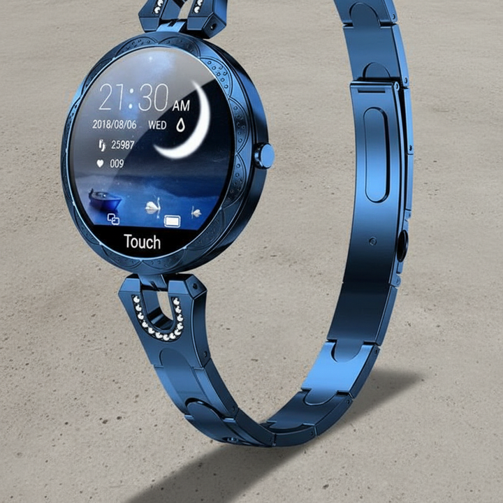 Robuuste HydroGlow dames smartwatch, IP67 waterdicht en duurzaam, ideaal voor sport en dagelijks gebruik.