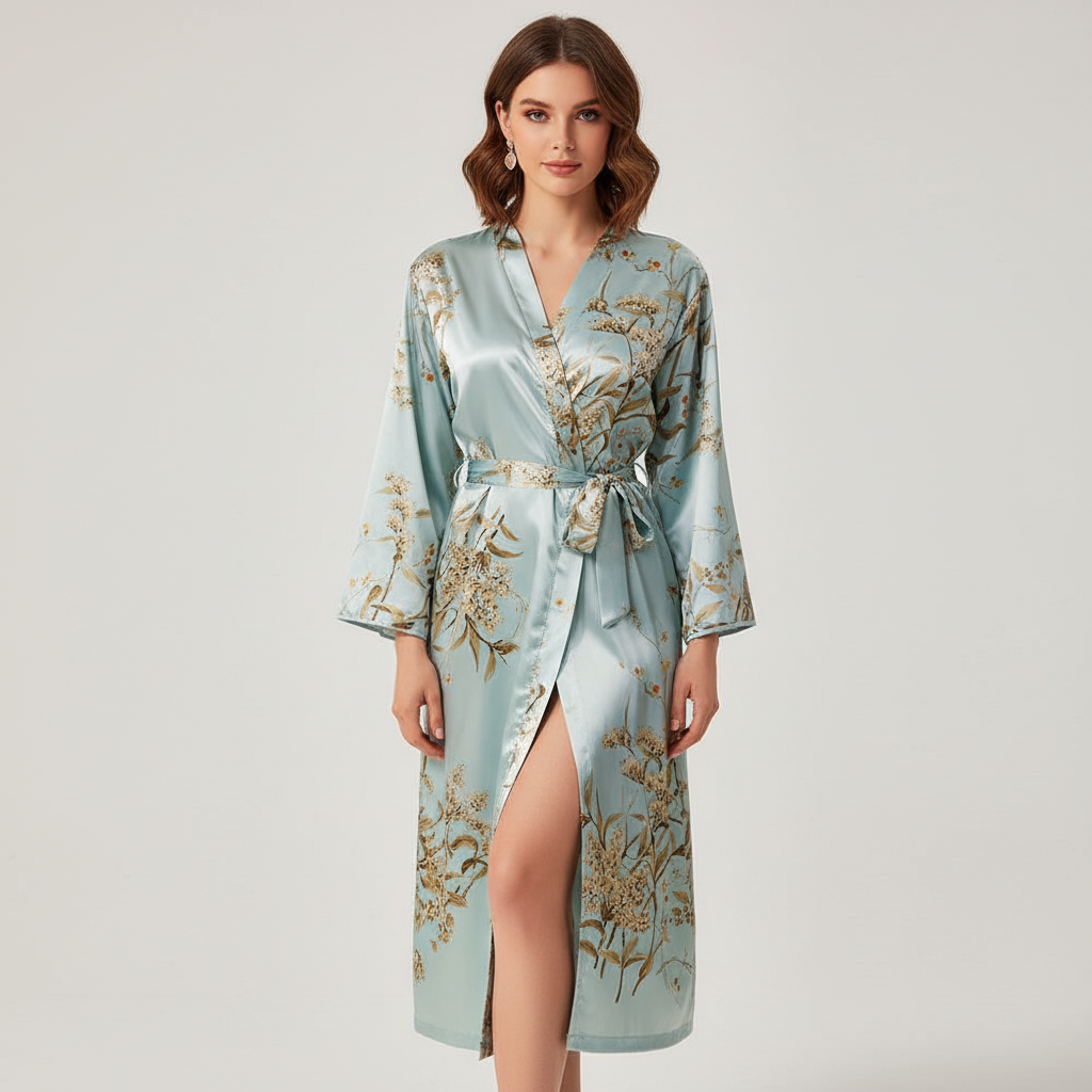 Zwarte Lara satijnen bademantel voor dames, elegant, comfortabel en ideaal als thuisdragen.