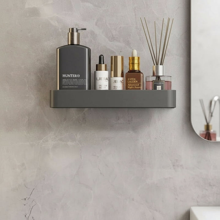 Moderne boorvrije badkamer wandplank met handdoekhouder voor georganiseerde opslag.