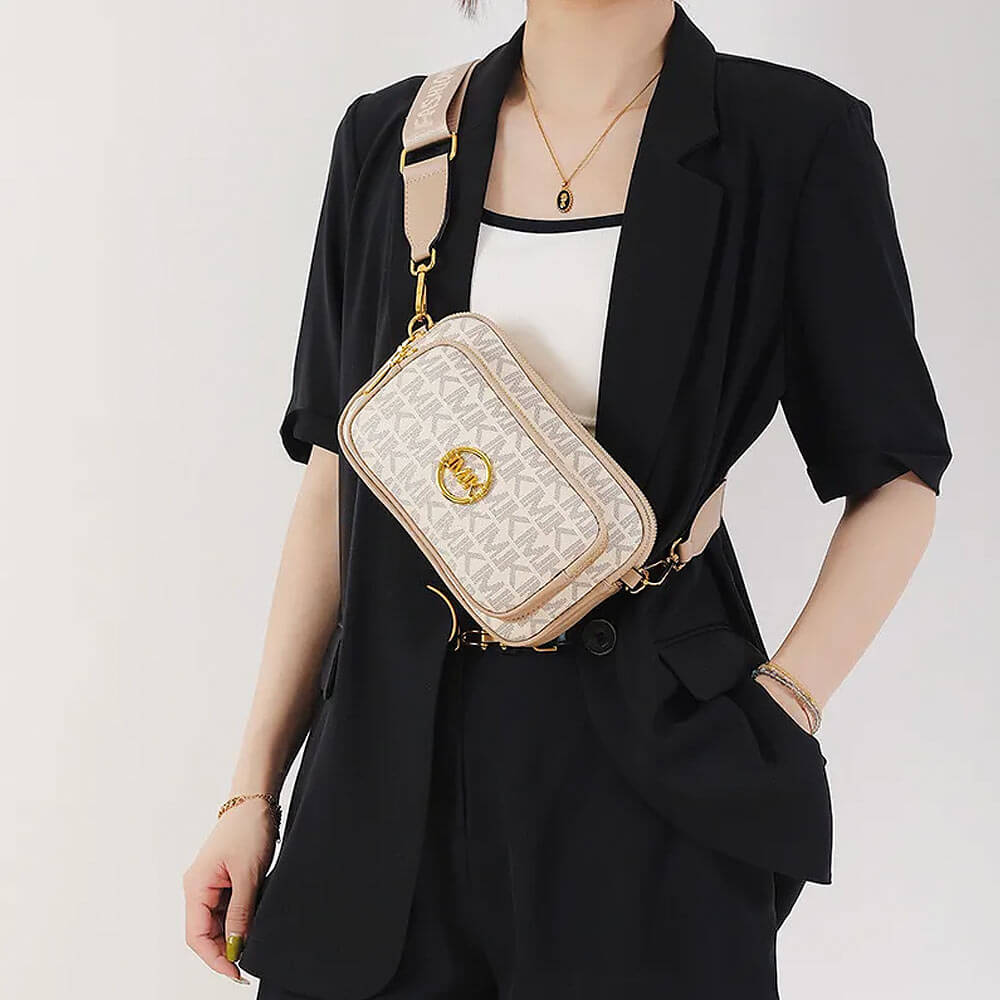 Beige dames schoudertas, ook als crossbody te dragen; luxe en elegante handtas.