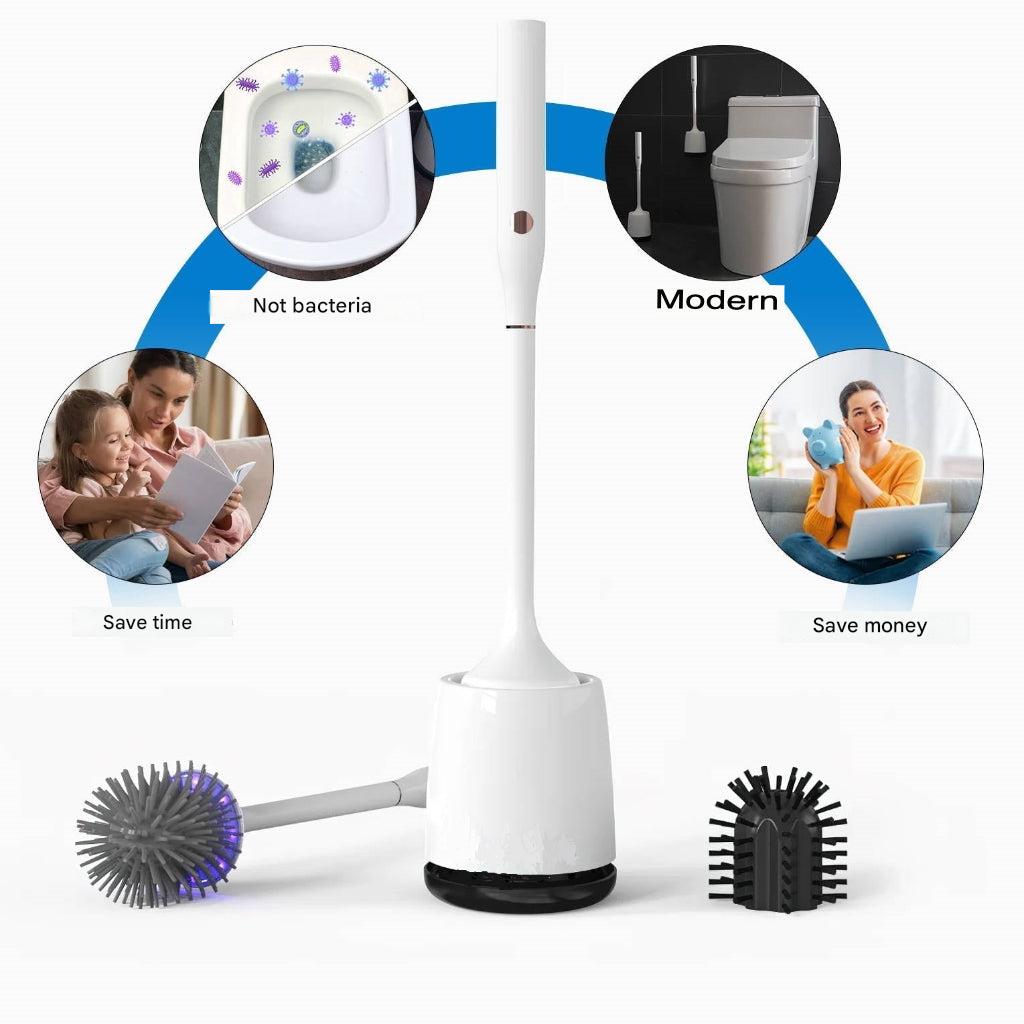 Steriliserende elektrische toiletborstel PureSpin met UV en dubbele siliconen kop voor superieure schoonmaak.