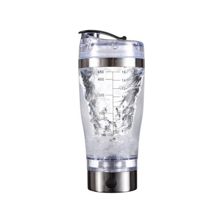Draagbare elektrische shakebeker 450 ml met USB. BPA-vrij materiaal voor veilige sportvoeding en fitness.