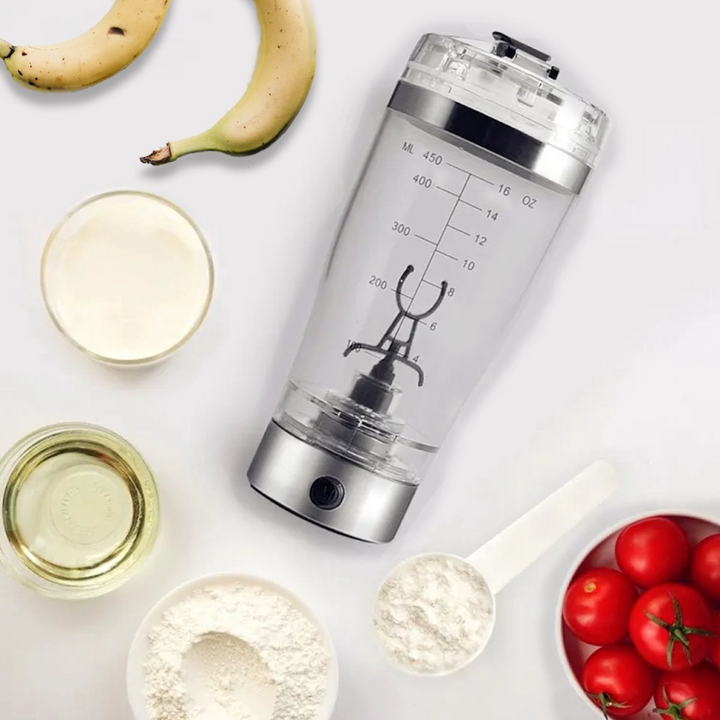 Fitness elektrische proteïne shaker (450ml) VoltMix. Meng je eiwitshakes klontvrij, perfect voor gym & sport.