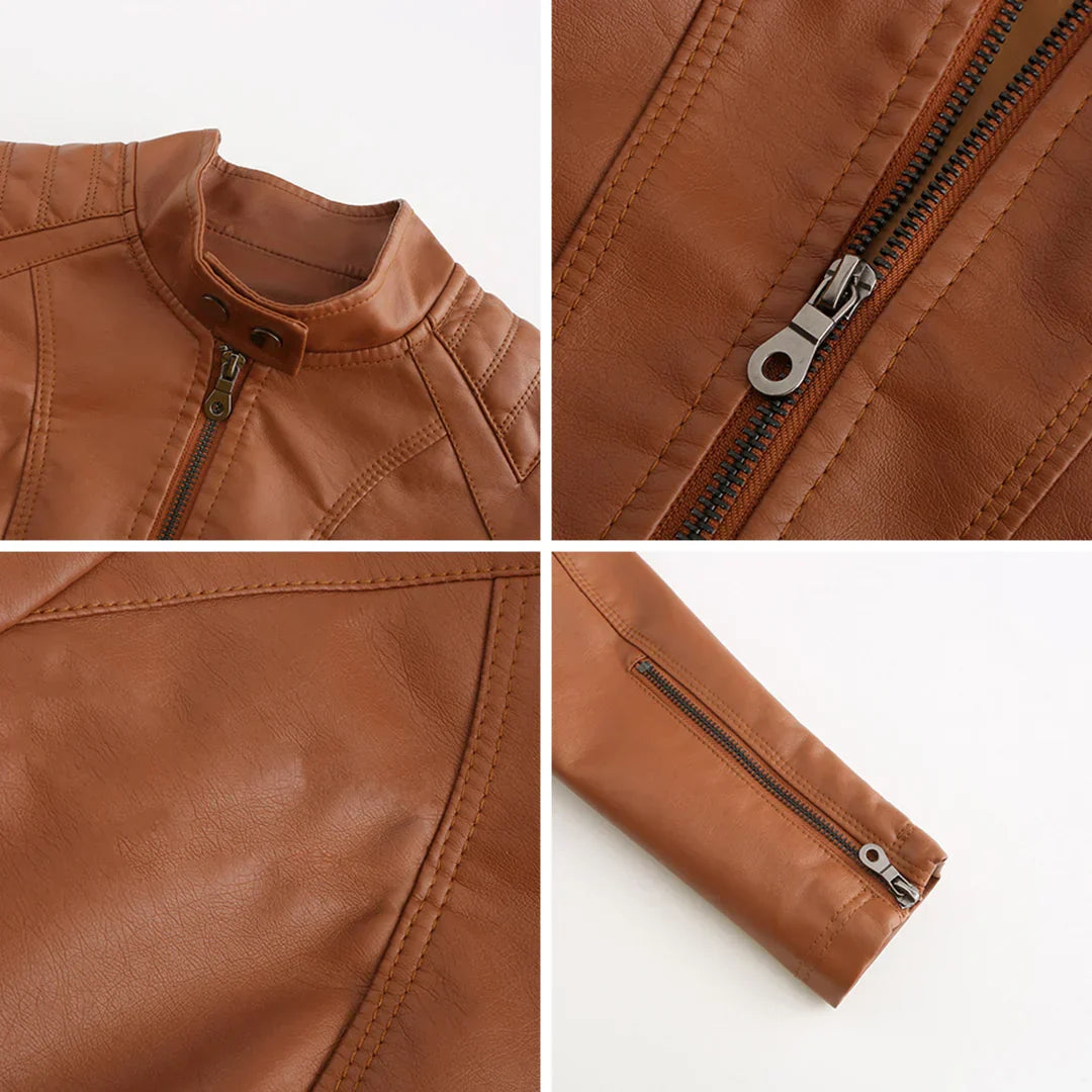 Klassieke zwarte PU-leren damesjas met stijlvol design, een must-have voor uw garderobe.