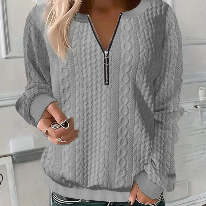 Comfortabele Hoymans dames pullover met V-hals & rits, elegant en trendy voor de moderne vrouw.