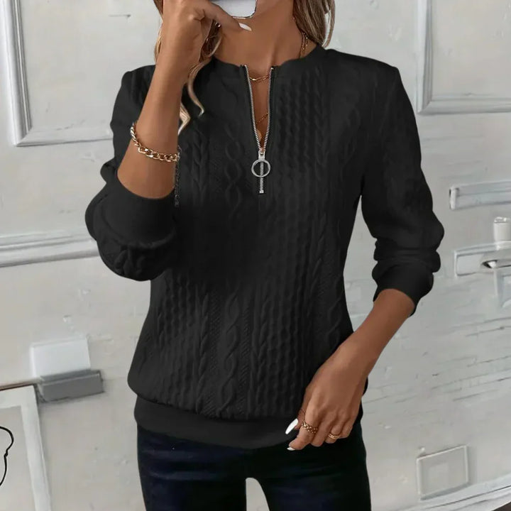 Zachte polyester damestrui met V-hals en rits van Hoymans, perfect voor casual of elegante outfits.
