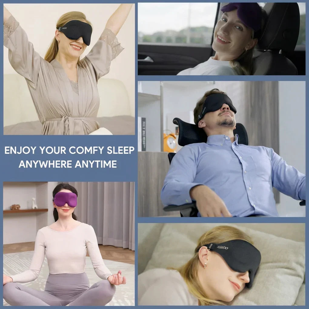 Lichtblokkerend 3D oogmasker met ergonomisch design voor ononderbroken slaap en maximale ontspanning.