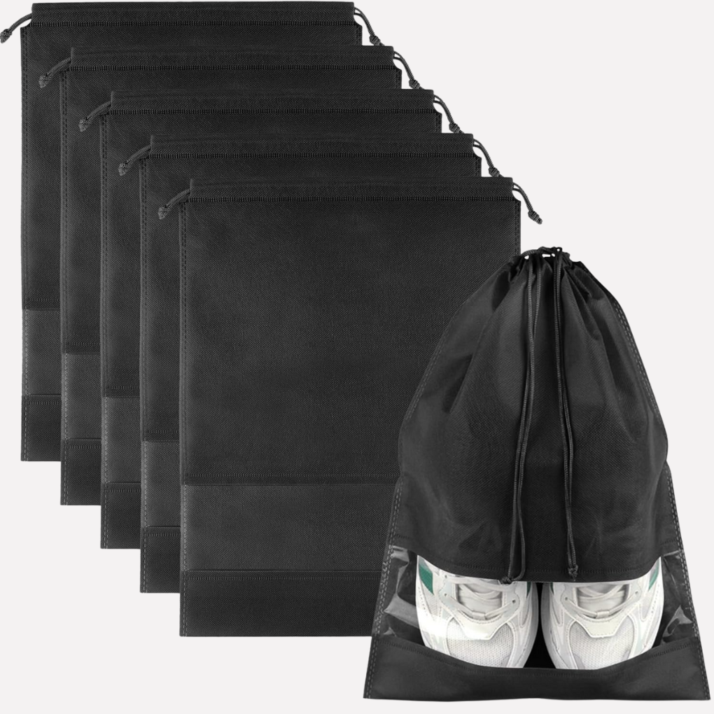 Praktische trekkoord schoenentas set voor reizen, houdt je bagage georganiseerd en schoenen netjes opgeborgen.