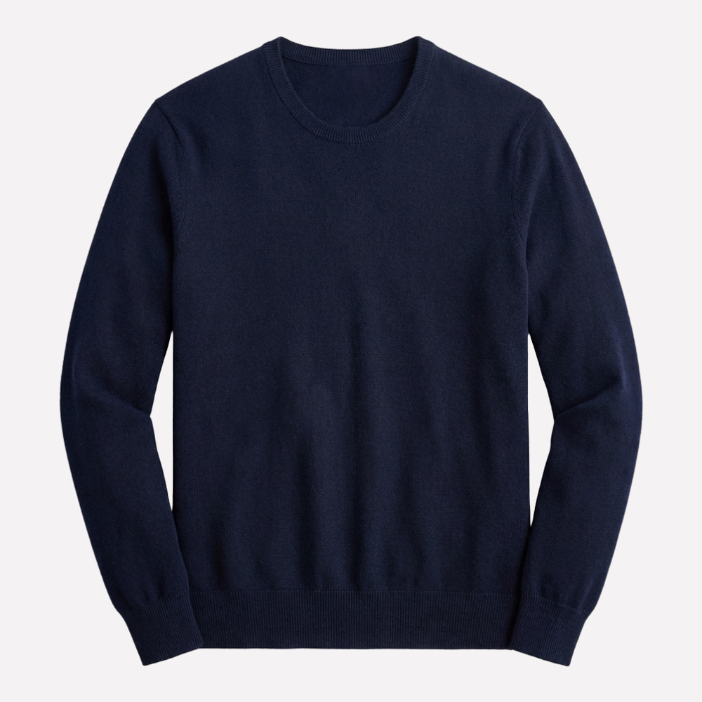 Stijlvolle marineblauwe heren gebreide V-hals trui, perfect voor smart casual outfits en een comfortabele look.
