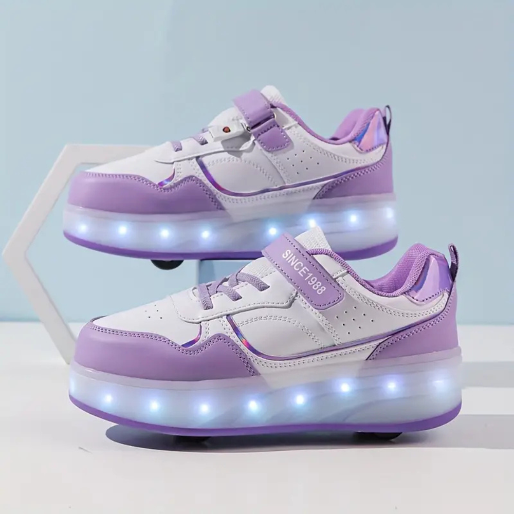 Unisex quadskates in paars, roze en wit; perfect voor jongeren & volwassenen die trendy willen skaten.