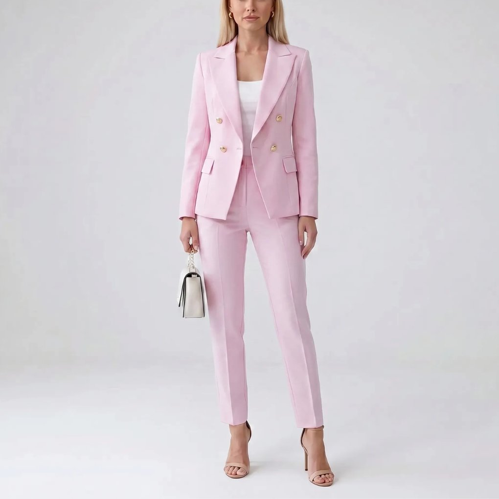 Complete set: elegant damespak met een tijdloos jack en een flatterende rechte broek, geschikt voor elke zakelijke afspraak.