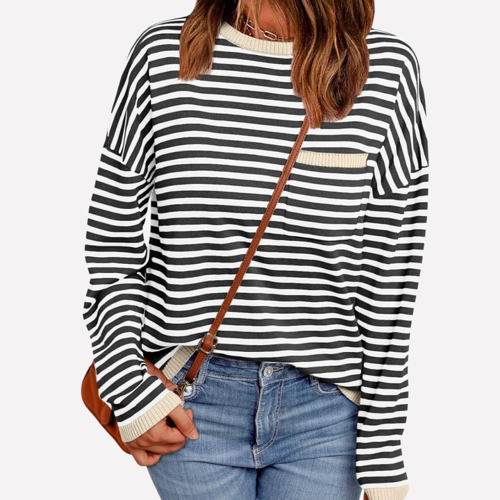 Dames gebreide trui met strepen, lange mouwen en relaxte pasvorm. Trendy casual kleding voor elke dag.