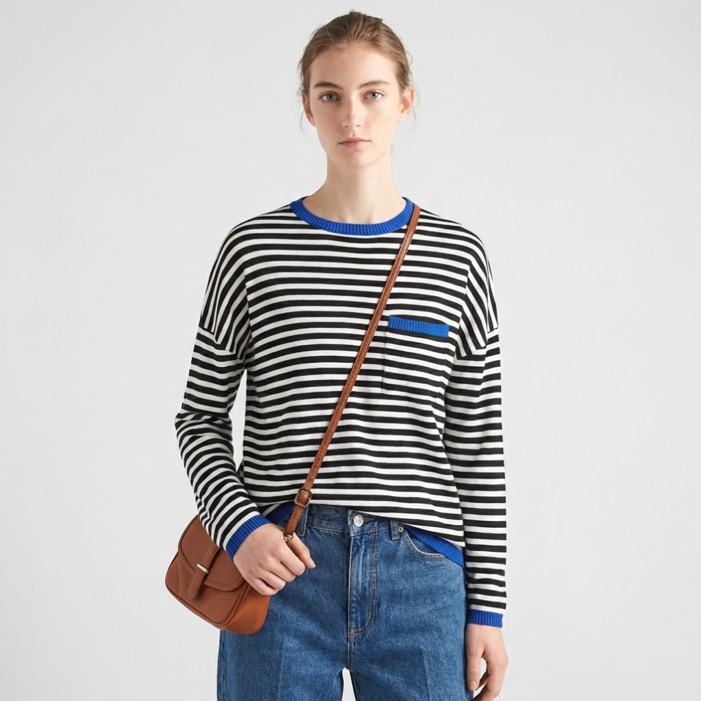 Comfortabele gestreepte gebreide pullover voor dames, met lange mouwen en ontspannen pasvorm, ideaal voor alledaags gebruik.