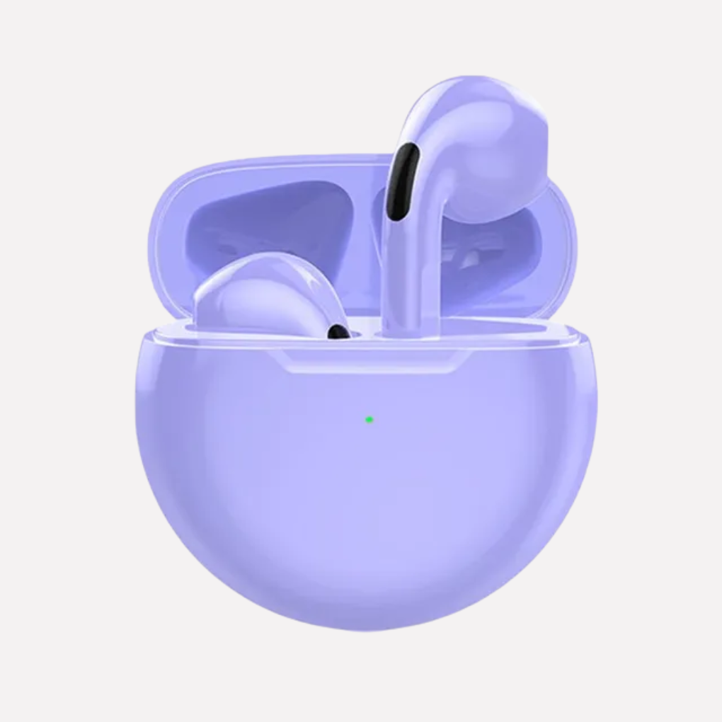 Verpakking van de Air Pro 6 draadloze in-ear oordopjes. Top accessoires voor draagbare Bluetooth audio.