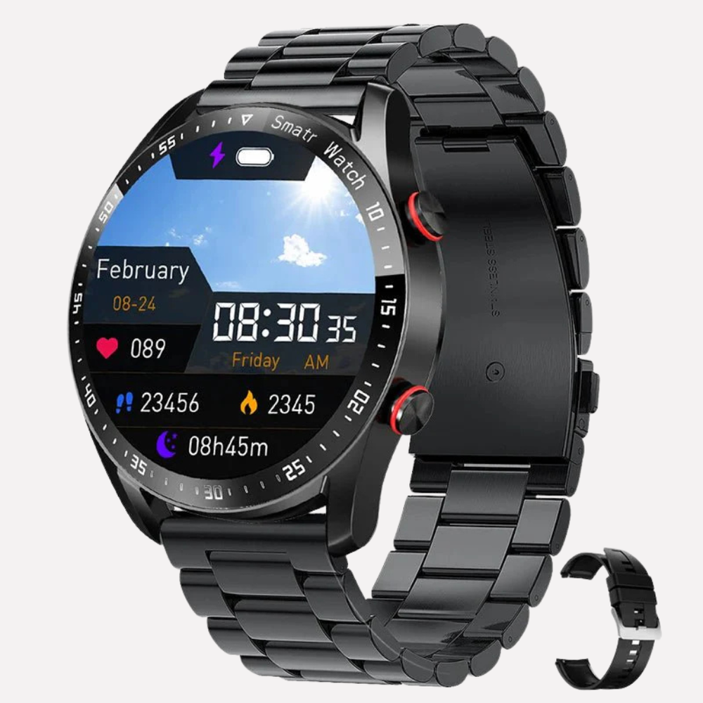 Smartwatch New5 met ECG-functie & nauwkeurige hartslagmeter. Ideaal voor monitoring van jouw gezondheid.