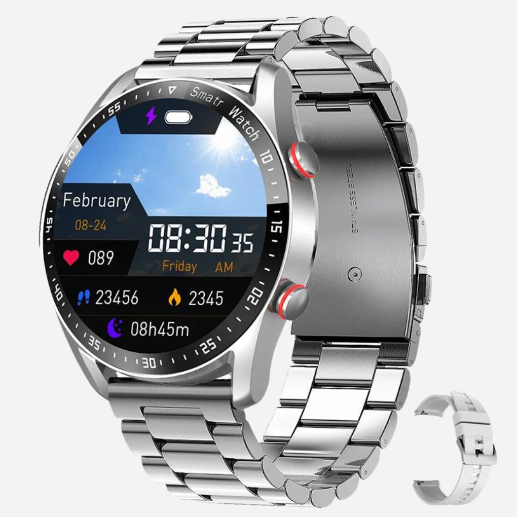 Heren smartwatch New5: Bluetooth horloge voor meldingen & oproepen. Blijf verbonden met stijl en functionaliteit.