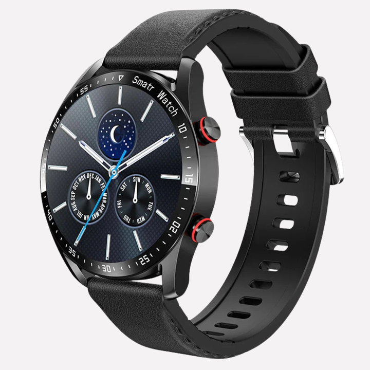 Zilveren heren smartwatch New5 met stalen band. ECG, hartslagmeter & activiteitstracker. Elegant & modern.