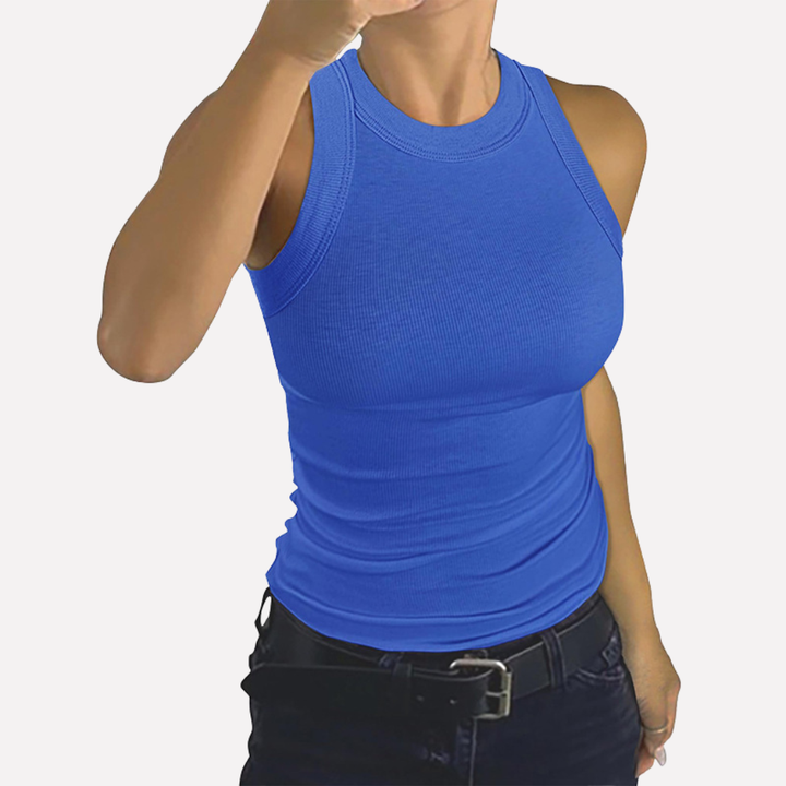 Zomerse casual racerback tanktop voor dames, comfortabel, stijlvol en ademend.