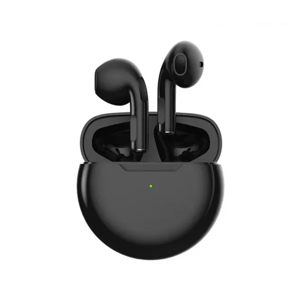 Witte Air Pro 6 draadloze Bluetooth in-ear oordopjes voor heldere audio en handsfree muziekgenot.