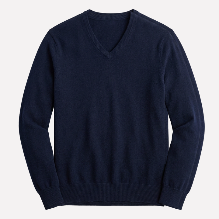 Comfortabele heren polyester gebreide trui, klassiek design met ronde hals, ideaal voor tijdloze casual stijl.