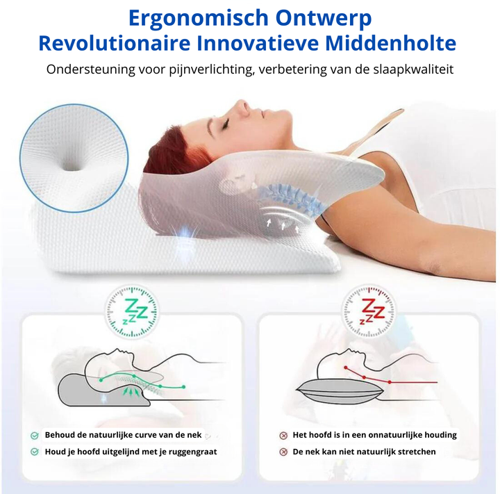 Wasbaar ergonomisch slaapkussen met geheugenschuim. Duurzame nekondersteuning voor een comfortabele slaap.
