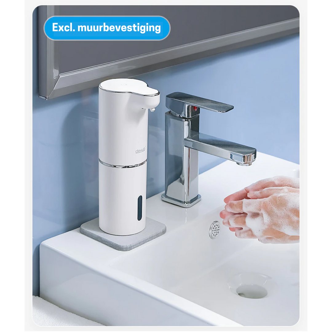 Moderne automatische schuim zeepdispenser met sensor, contactloos en oplaadbaar, voor hygiëne thuis.