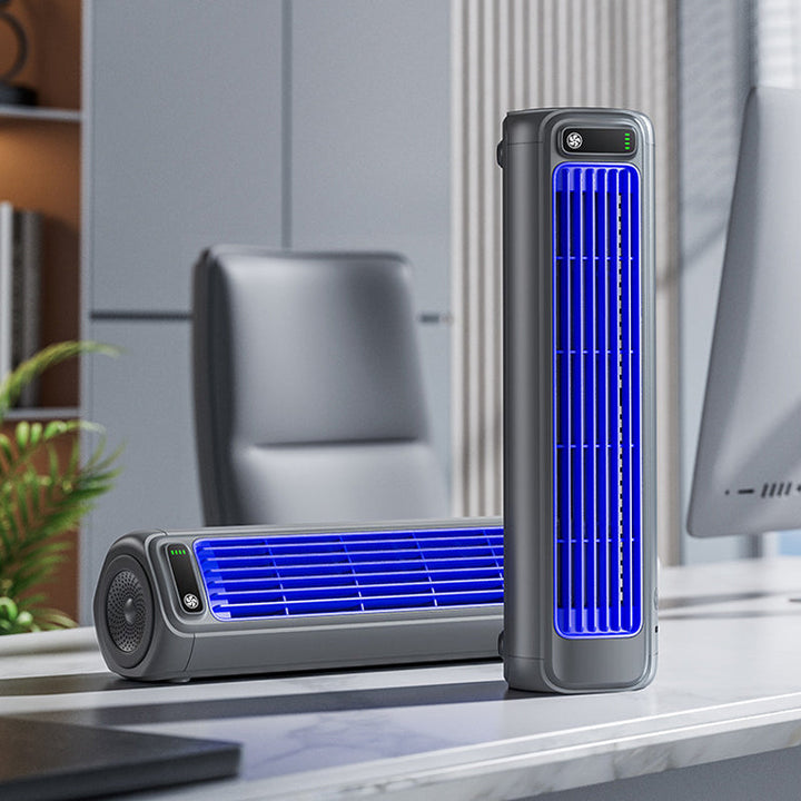 Oplaadbare draadloze luchtkoeler, zorgt voor efficiënte zomer verkoeling. Ideaal als bureau- of wandventilator.