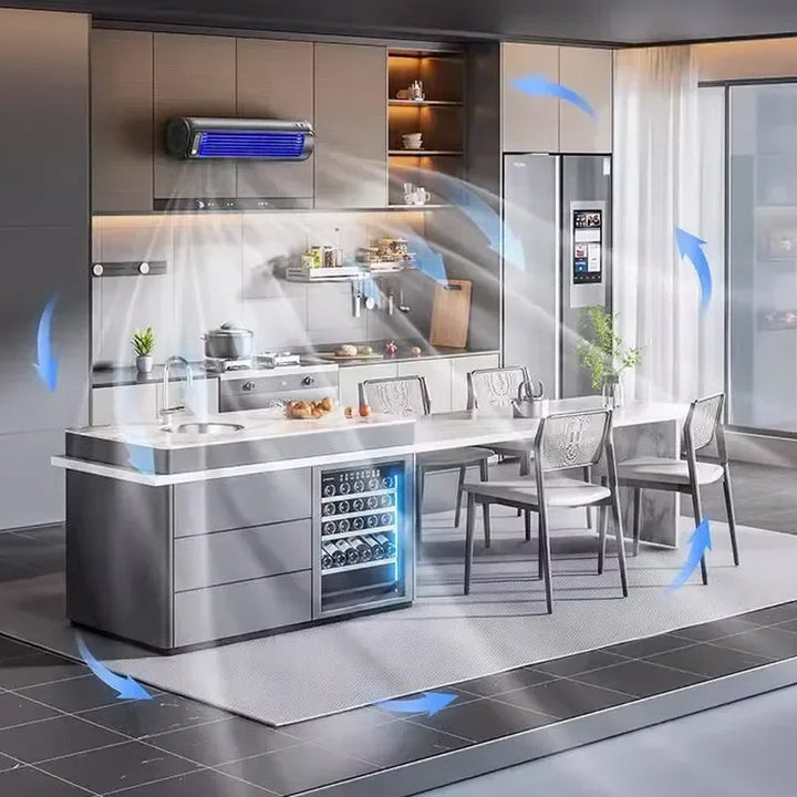 Draadloze oplaadbare luchtkoeler, perfect als compacte mobiele airco of ventilator voor effectieve zomer verkoeling.