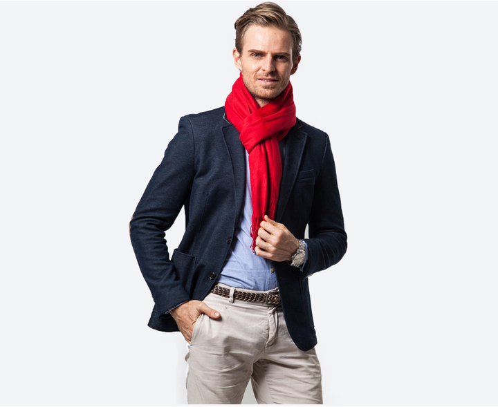 Prachtige rode kasjmier sjaal, luxe accessoire voor comfortabele warmte.