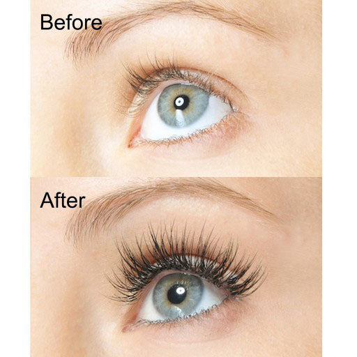 Illustratie van lange, volle wimpers door het gebruik van dit effectieve wimpergroeiserum.