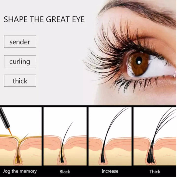 Hand houdt wimperserum vast, klaar voor applicatie voor verbeterde wimpergroei en volume.