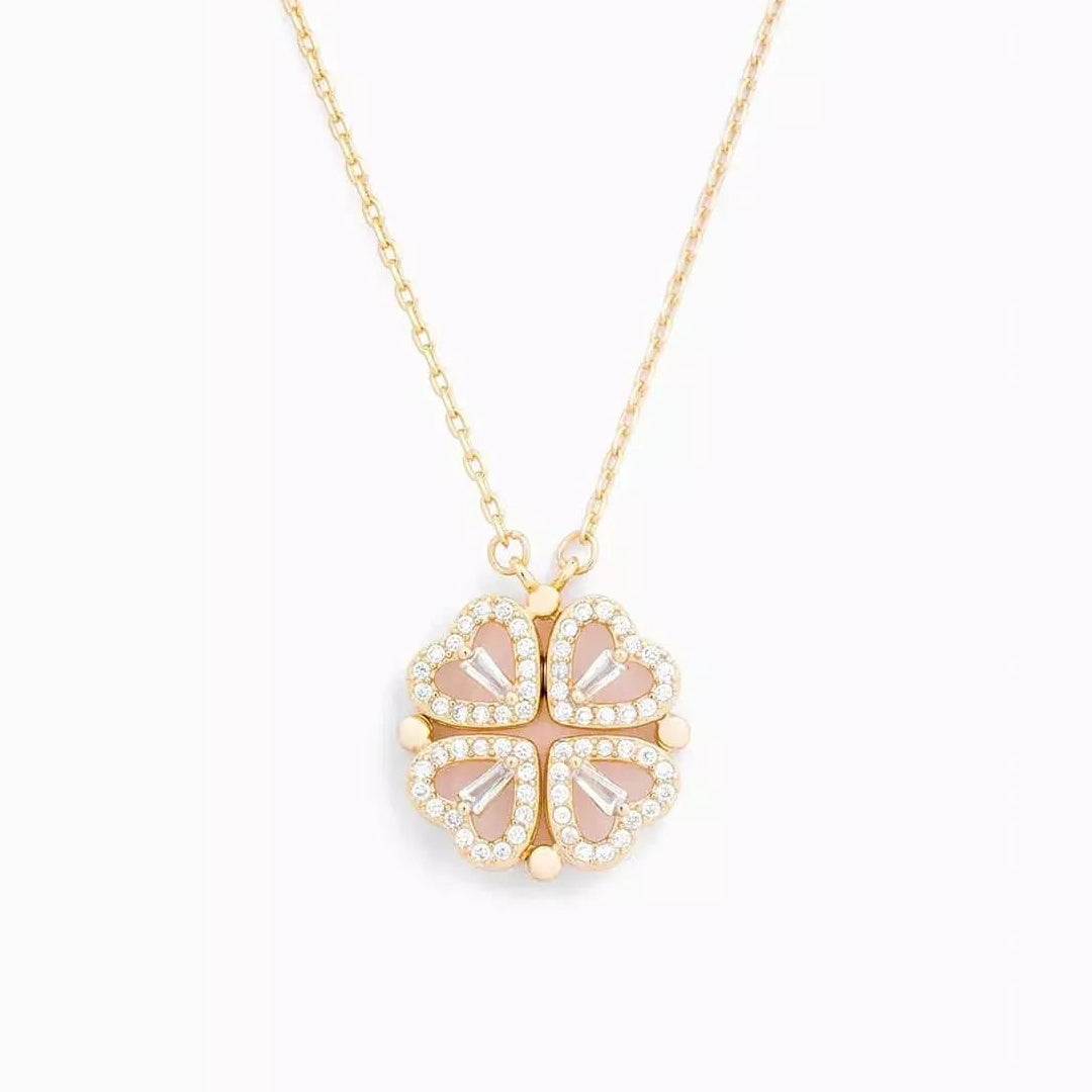 Dames RVS ketting met hart en klavertje vier hanger, bezet met glinsterende zirkonia.