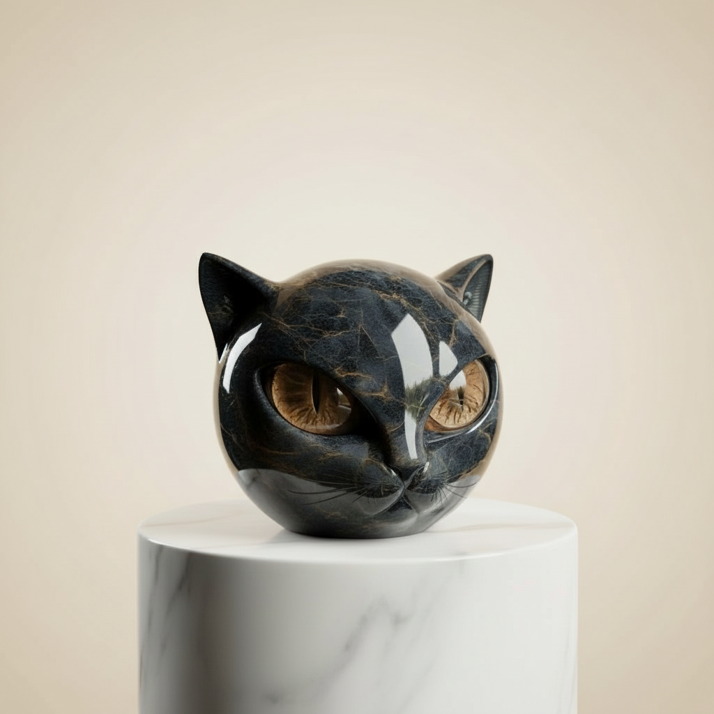 Decoratieve NoirCat buste, glanzend zwart dieren sculptuur voor een modern huis.