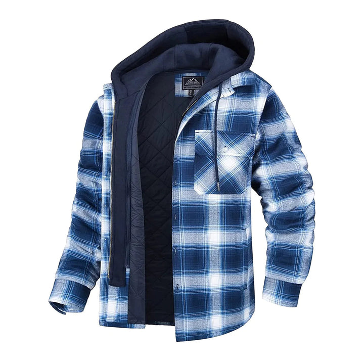 Klassieke geruite heren winterjas; warme en modieuze herenkleding voor koude dagen.
