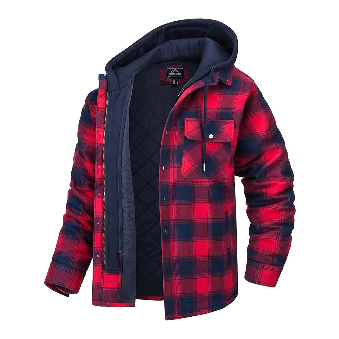 Geruite heren winterjas met klassiek patroon; tijdloze stijl en warmte voor koude dagen.