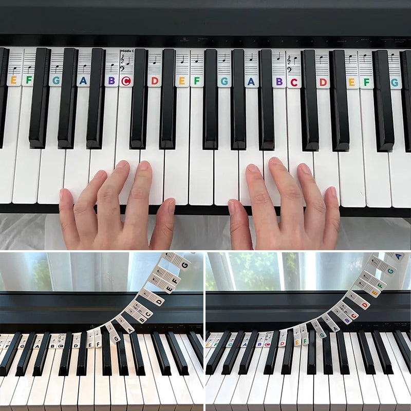 Afneembare siliconen notenlabels voor 88-toetsen piano, essentieel muziekaccessoire voor beginners.