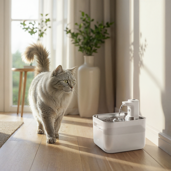 Drinkfontein kat met golfontwerp, makkelijk te reinigen, bevordert hydratatie met vers water.
