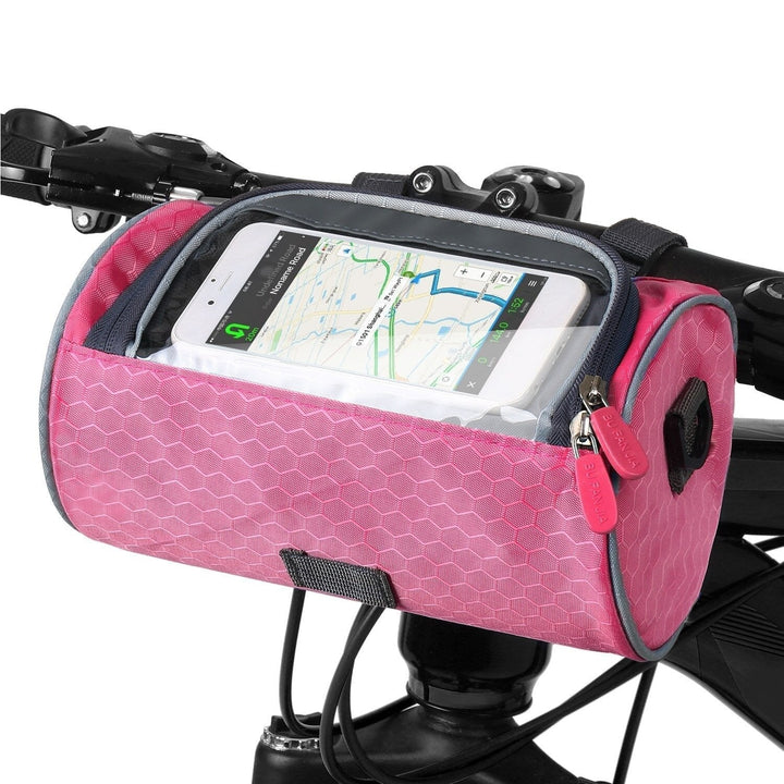 Duurzame opbergtas voor de fiets. Inclusief touchscreen telefoonhouder voor gemakkelijke bediening onderweg.
