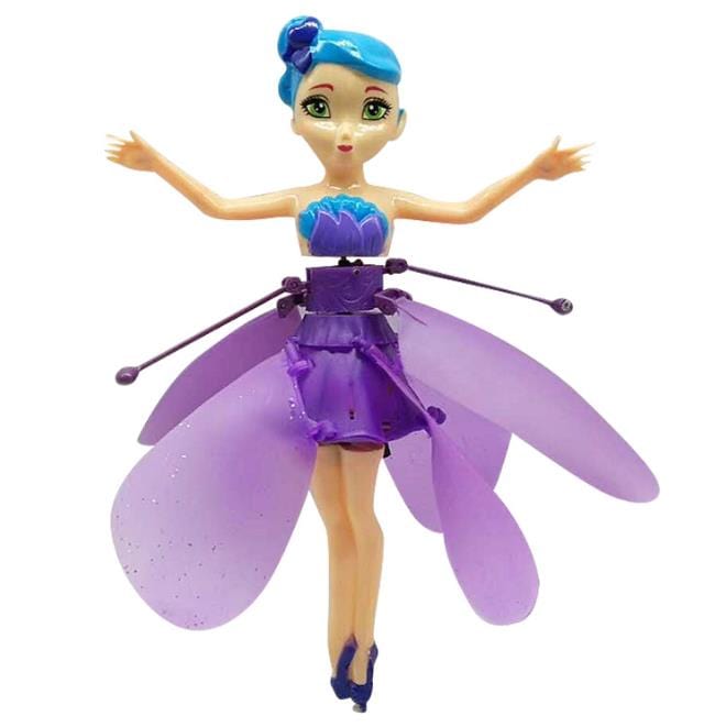 Een vliegende feeënpop met delicate vleugels en sensor, magisch speelgoed voor meisjes.