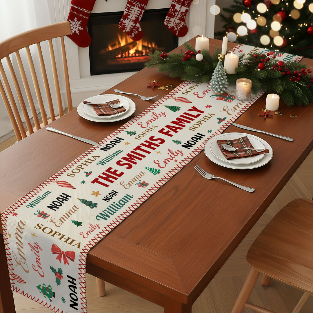Polyester kerst tafelloper voor eettafel, unieke decoratie voor een sfeervol kerstdiner.