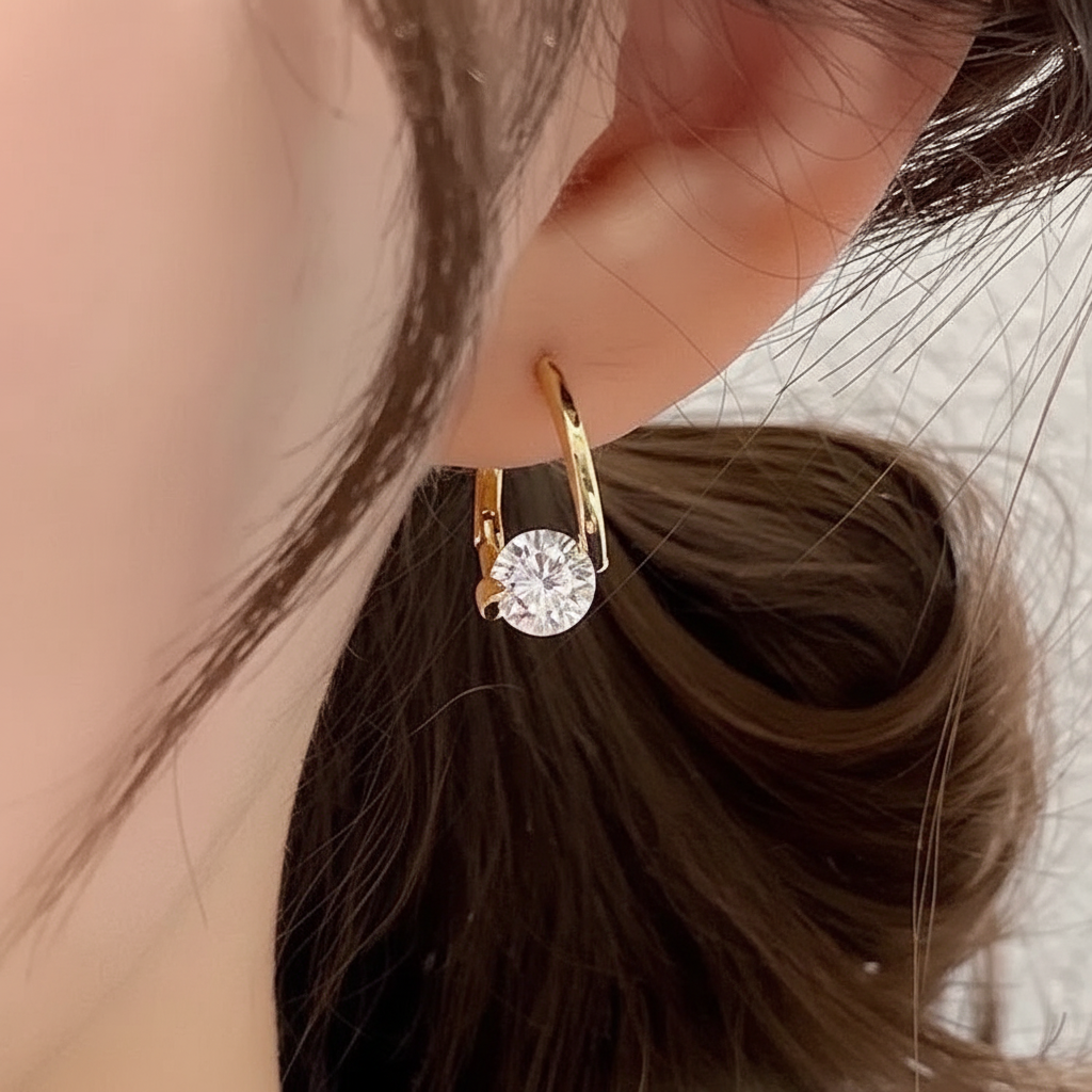 Stijlvolle zilverkleurige germanium oorstekers met zwarte zirkon, voor een chique look.