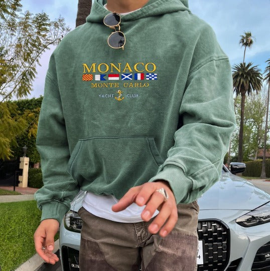 Exclusieve heren Monaco Yacht Club hoodie, premium Old Money stijl trui voor casual luxe herfstmode.