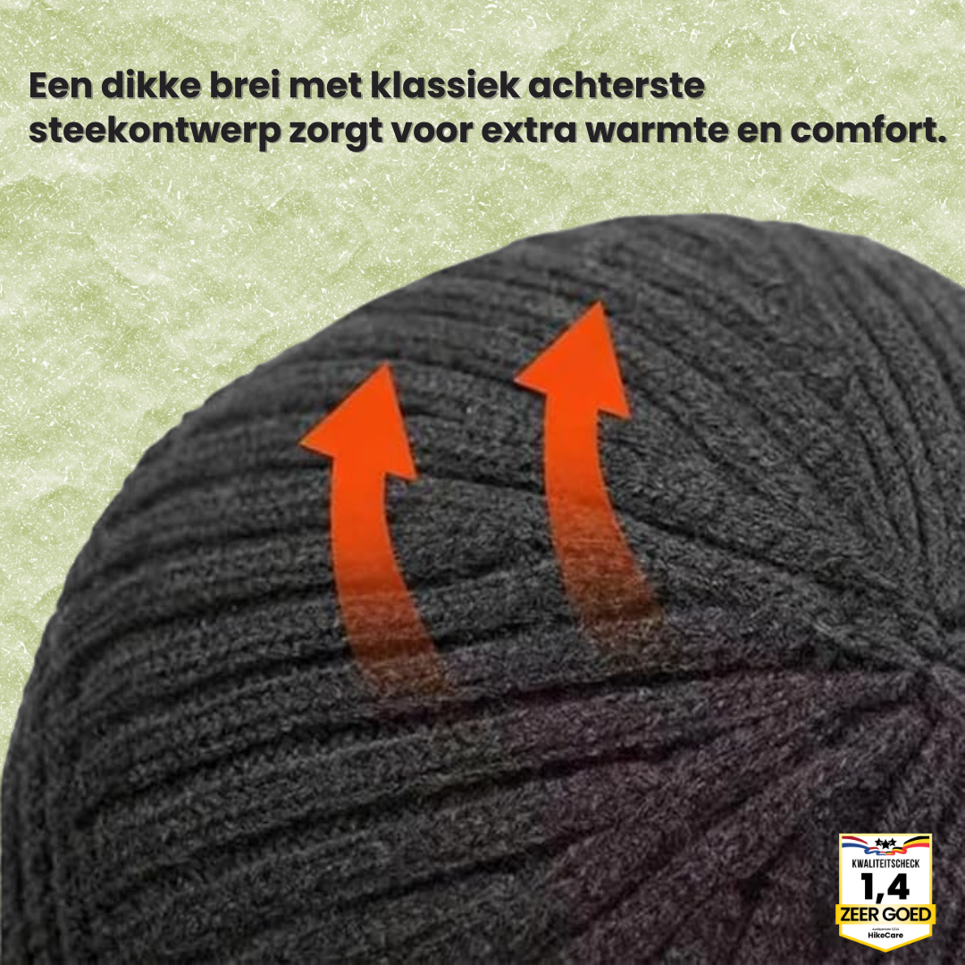 Gebreide FjordWarm wintermuts, unisex beanie met oorbescherming. Essentieel Scandinavisch accessoire voor koud weer.