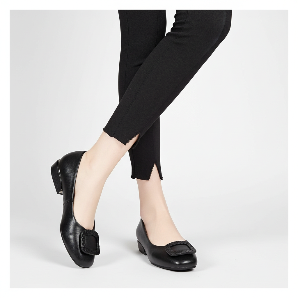 Elegant ogende orthopedische comfortschoen voor dames, met kleine hak en optimale voetboogondersteuning.