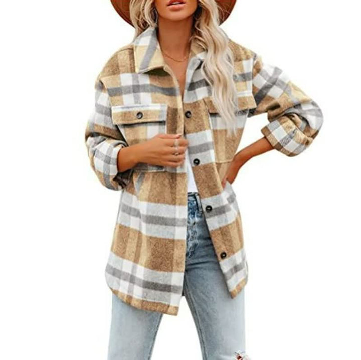 Dames blouse met modieus ruitdessin, ideaal voor casual herfst- en winterlooks.