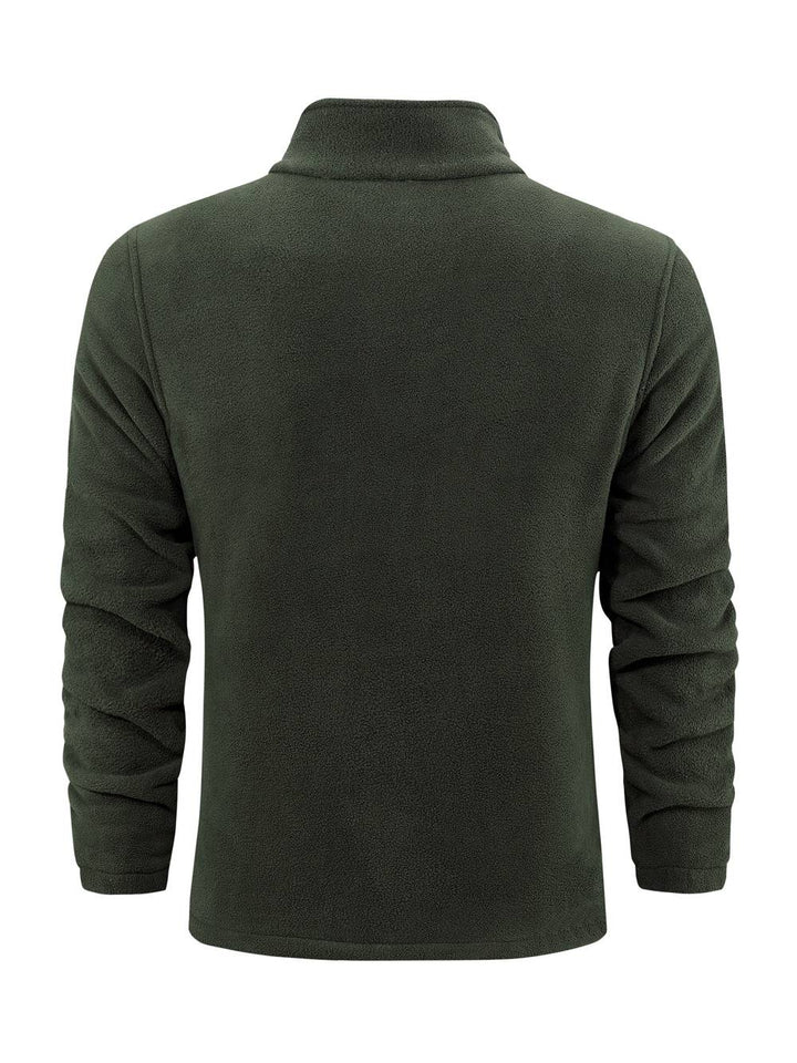 Plat gelegd warm herenvest van fleece met opstaande kraag en ritssluiting; essentiële comfortabele bovenkleding.