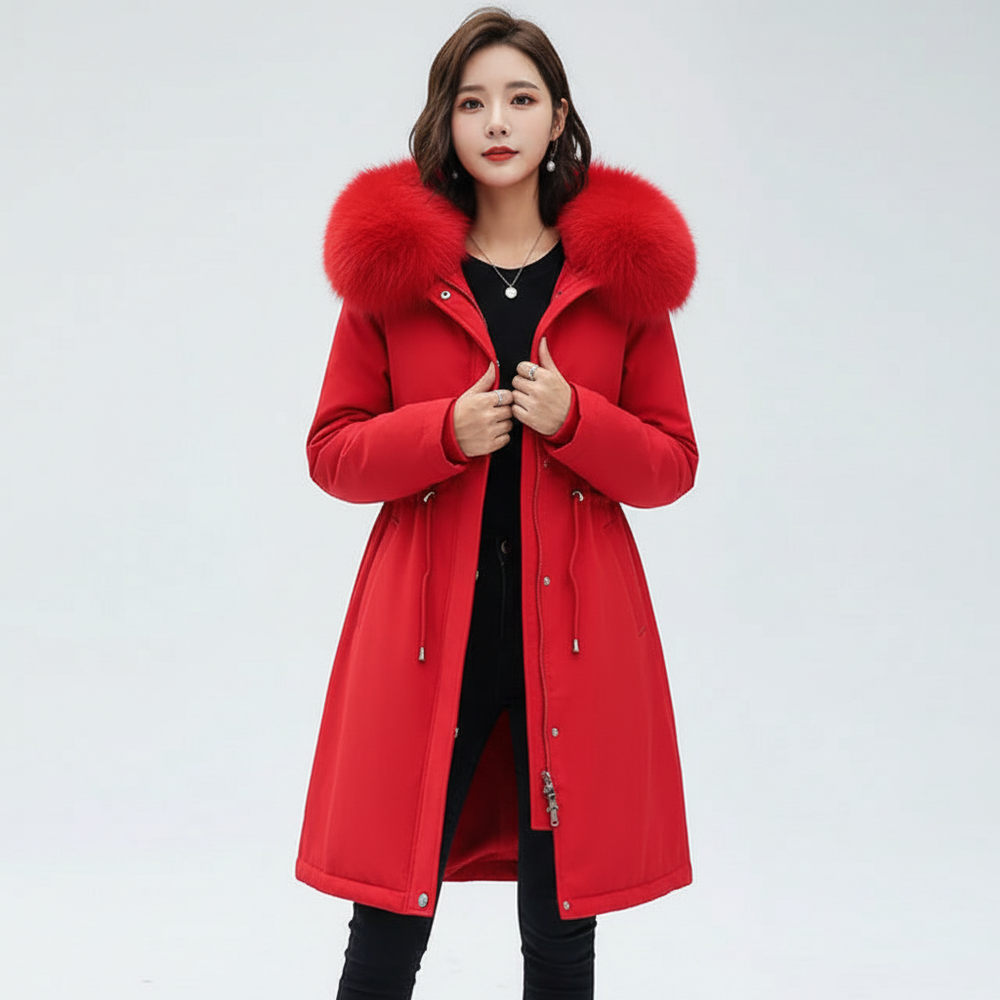 Modieuze fleece damesparka met capuchon. Stijlvolle en warme winterkleding, perfect voor damesmode.